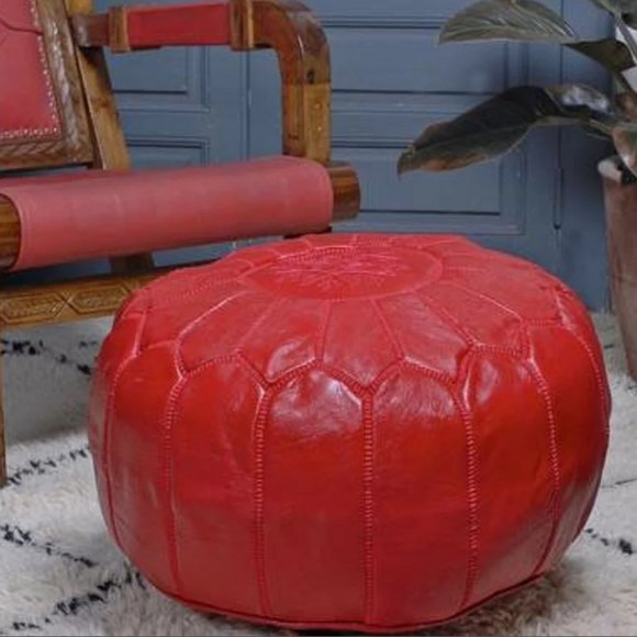 NWOT – Contemporary Genuine Leather Red Ottoman/ Moroccan Pouf - Picture 2 of 5